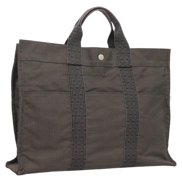 HERMES Her Line MM Hand Bag Canvas Gray Auth 121140 - Picture 1 of 16